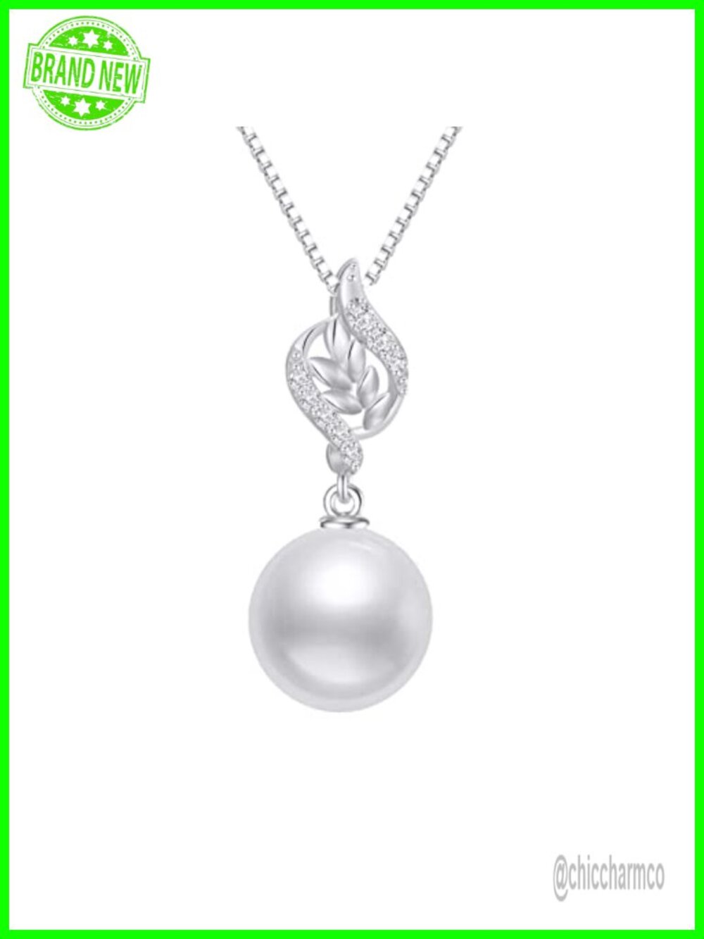 14k Gold Natural Diamond Pearl Leaves Pendant Necklace 18in Box Chain